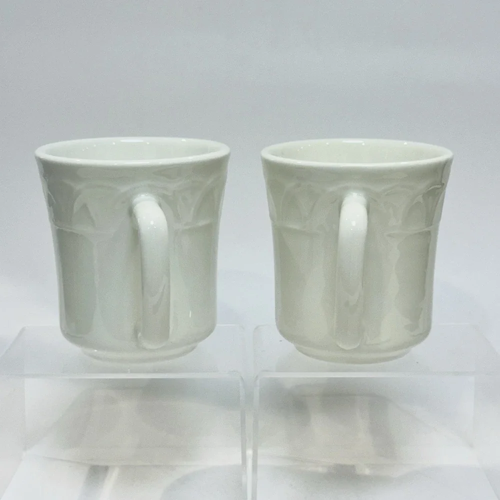 (2)‎ Pier 1 Coffee Cup Mug Set Made in Italy White w Raised Arches Relief
